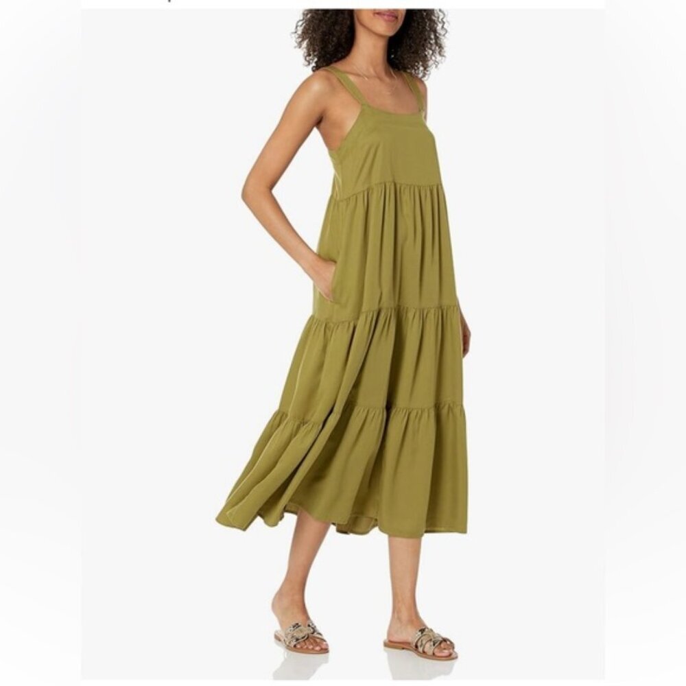 The Drop Britt Tiered Maxi Tent Dress Olive Oil - Picture 3 of 4